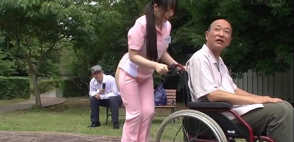  Subtitled bizarre Japanese half naked caregiver outdoors